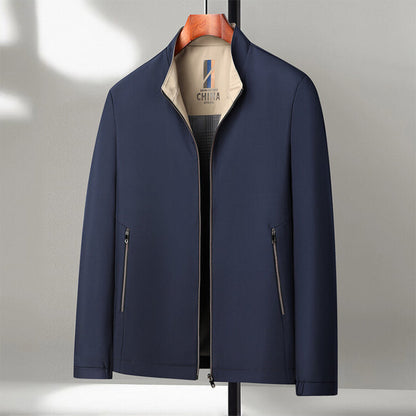 Graham men's navy stand collar windproof zip-up jacket with relaxed fit for daily commute