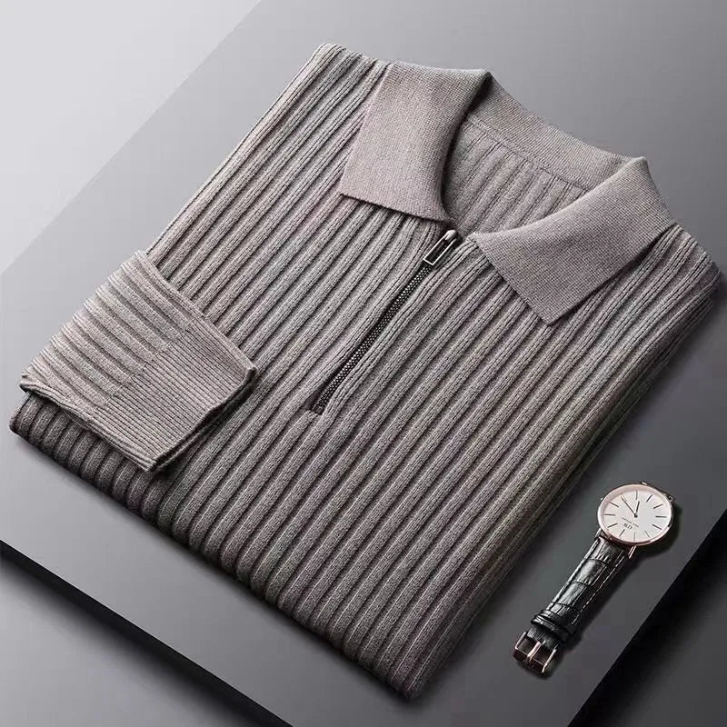 Men's ribbed zip neck sweater modern slim knit top versatile casual-chic everyday layer