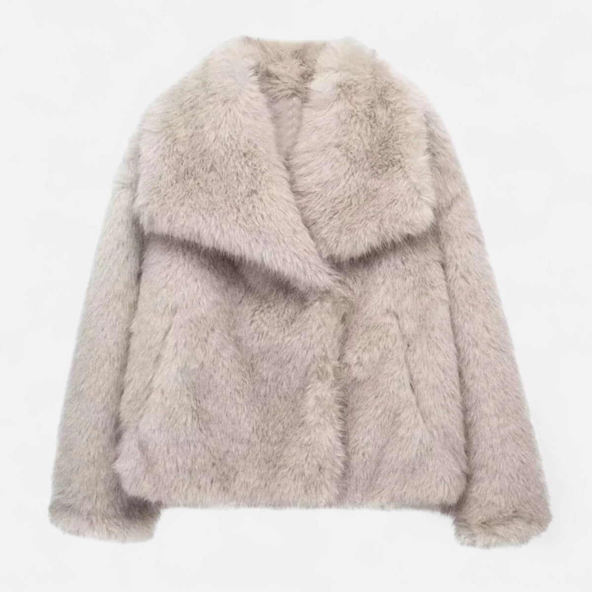 Women's cropped faux fur jacket plush texture statement collar chic warm luxury style