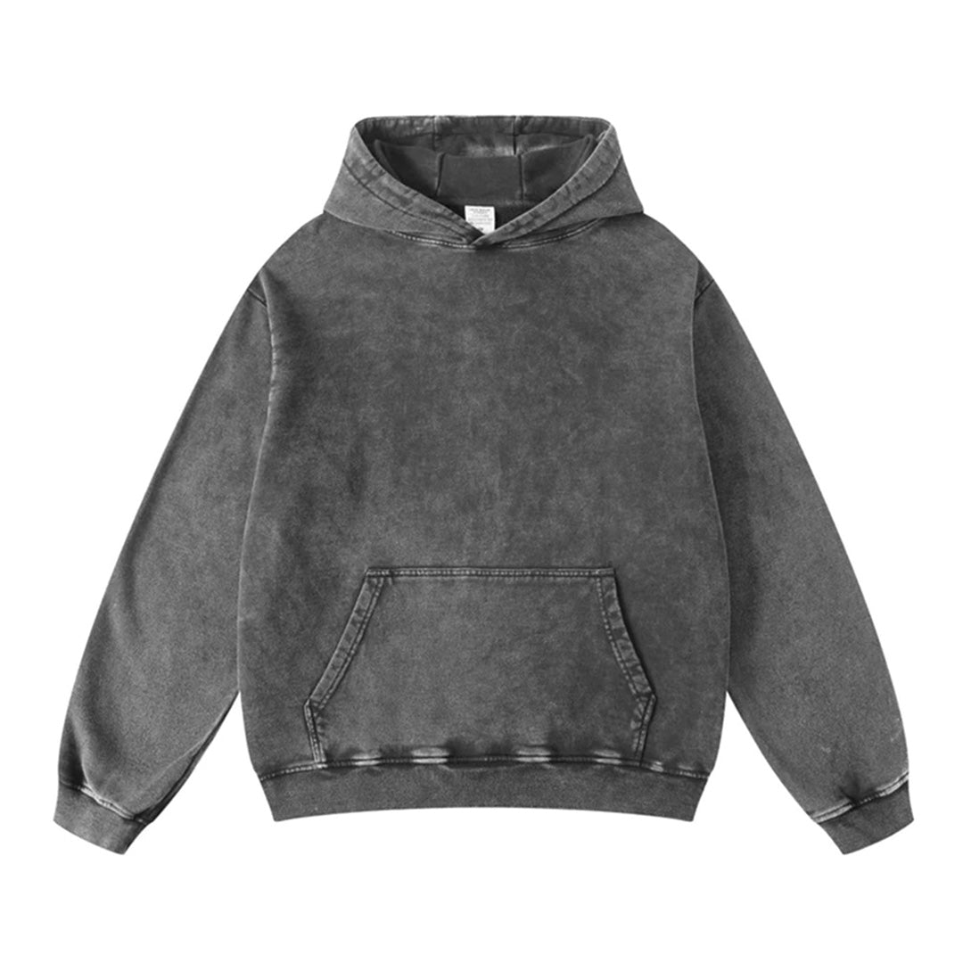 Terra washed cotton pullover hoodie in relaxed fit with ribbed cuffs and kangaroo pocket