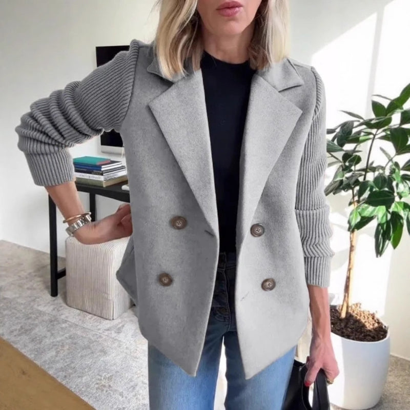 Velin soft double-knit sweater blazer in neutral tone, structured fit with stretch sleeves