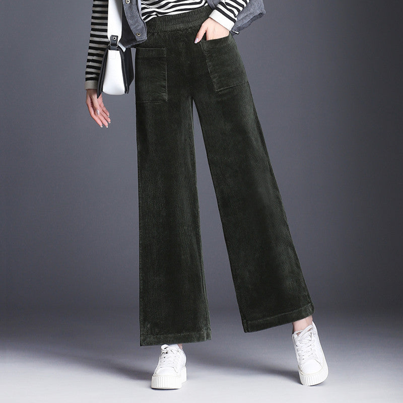 Charlotte high-waist flared corduroy pants with patch pockets in retro vintage style