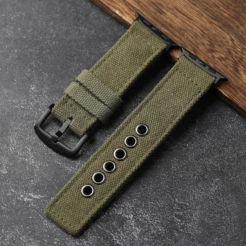 Men's textured nylon watch band with solid buckle closure, durable strap in neutral tone