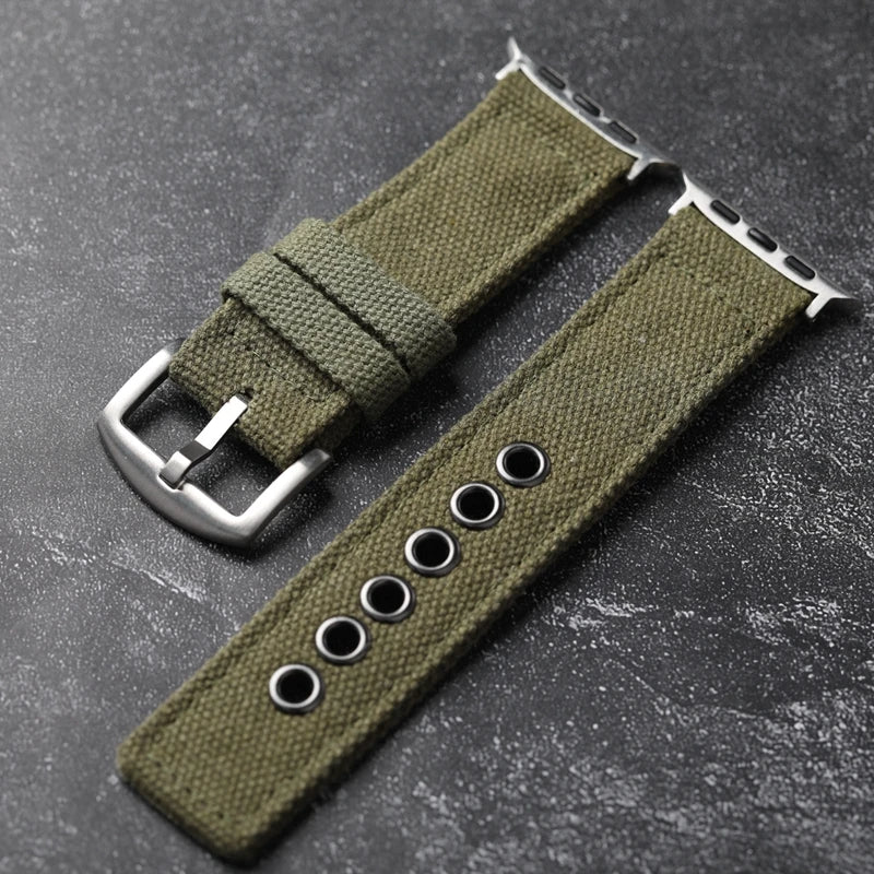Men's textured nylon watch band with solid buckle closure, durable strap in neutral tone