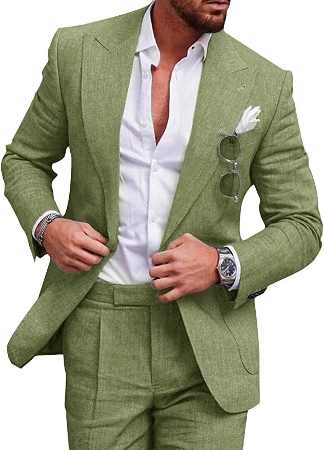 Men's slim fit beige linen suit set single breasted lightweight breathable Nordic Flair elegant
