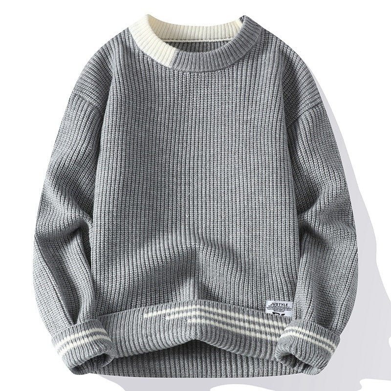 Color block knitted pullover crew neck smart casual fit soft rib-knit cotton blend stretch comfort