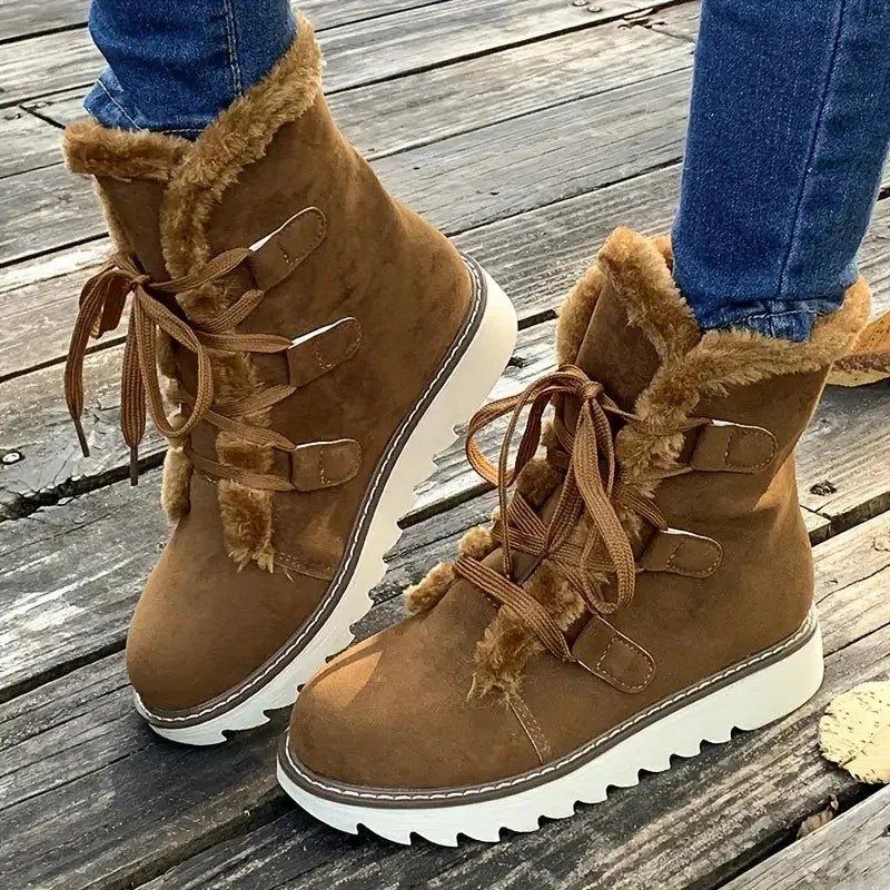 ArcticBloom plush-lined winter boots in neutral tone with cozy faux-fur interior and sleek cold-weather silhouette
