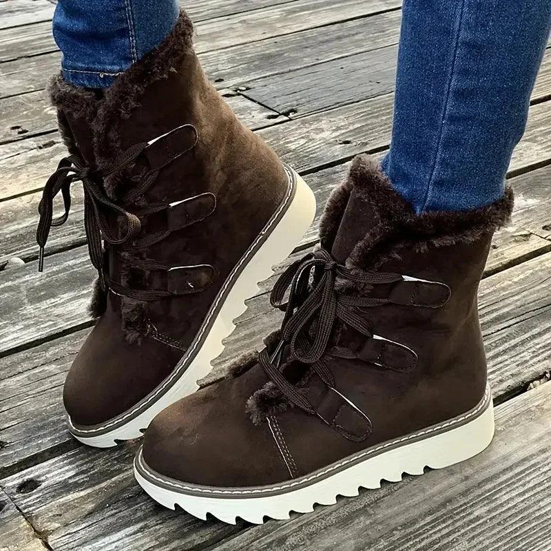 ArcticBloom plush-lined winter boots in neutral tones with cozy fur interior and sleek cold-weather sole