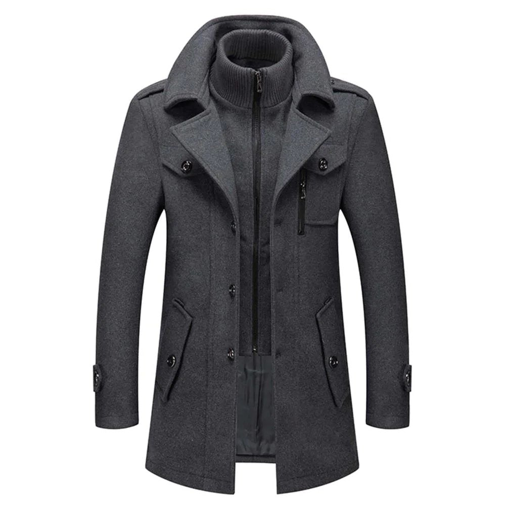 Men's Shelby winter coat in classic dark tone, straight-cut silhouette with weather-resistant premium fabric