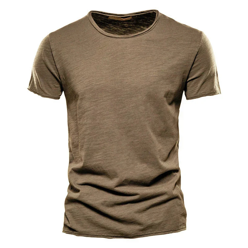 Men's slim fit crew neck short sleeve cotton blend t-shirt in classic solid color, breathable everyday wear