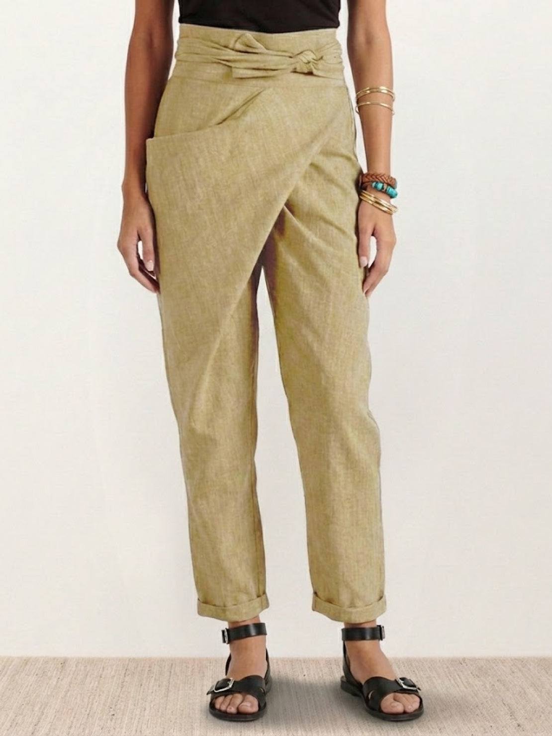 Charcoal grey high waist wrap front cropped tapered pants with bow-tied waist detail