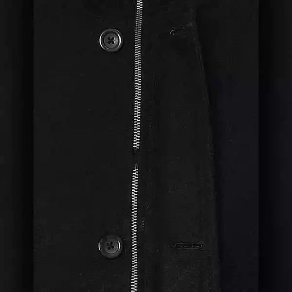 Men's black wool coat high stand-up collar tailored slim fit premium winter outerwear by Wavlynn
