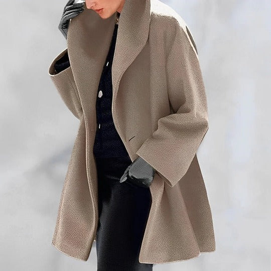 Warm winter wrap coat belt waist A-line silhouette slanted pockets full lining cold weather jacket