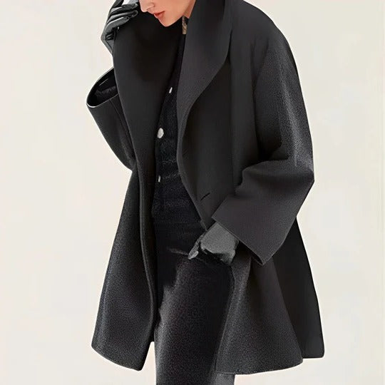 Belted wrap winter coat A-line silhouette with slanted pockets and full lining for cold weather