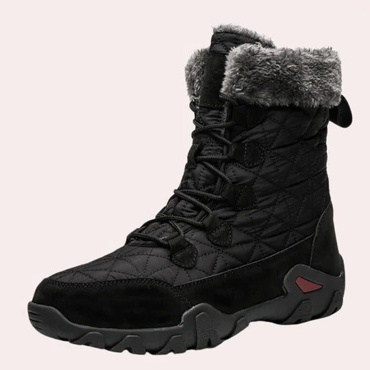Men's tall quilted winter boots with faux fur collar, insulated for all-day warmth and cold weather comfort