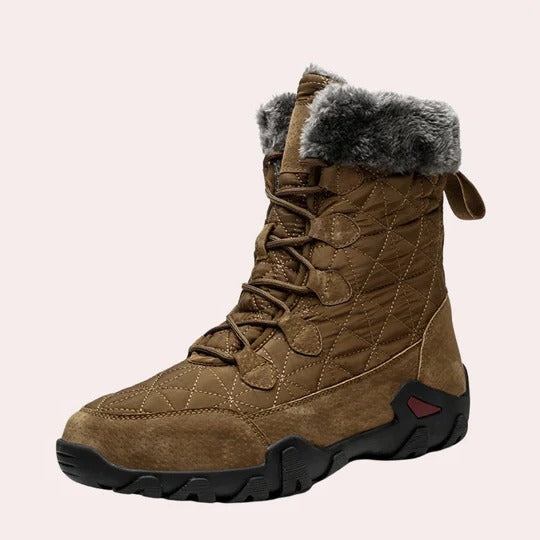Men's tall quilted winter boots with faux fur collar, insulated lining for all-day cold weather comfort