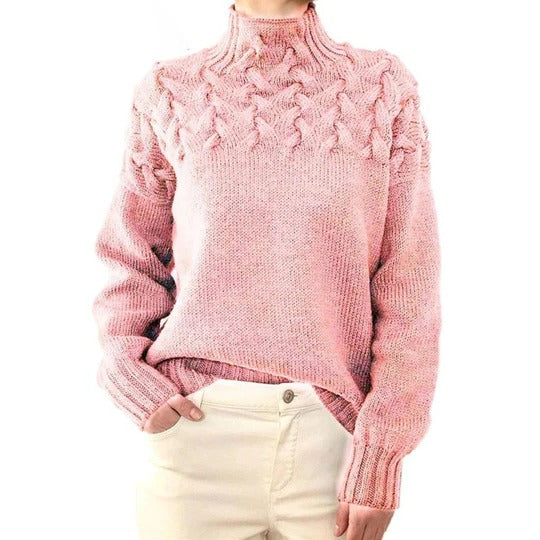 Women's oversized knit turtleneck sweater, extended length pullover for full upper coverage and layering