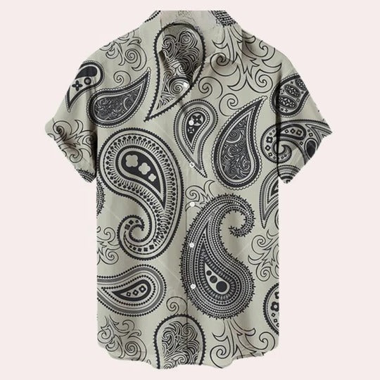 Men's short sleeve lightweight printed pattern shirt breathable casual button-up for warm weather