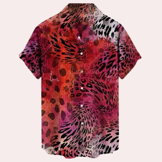 Men's lightweight short sleeve printed pattern shirt casual warm weather button-up colorful all-over print