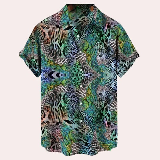 Men's short sleeve lightweight printed pattern shirt casual fit breathable warm weather button-up