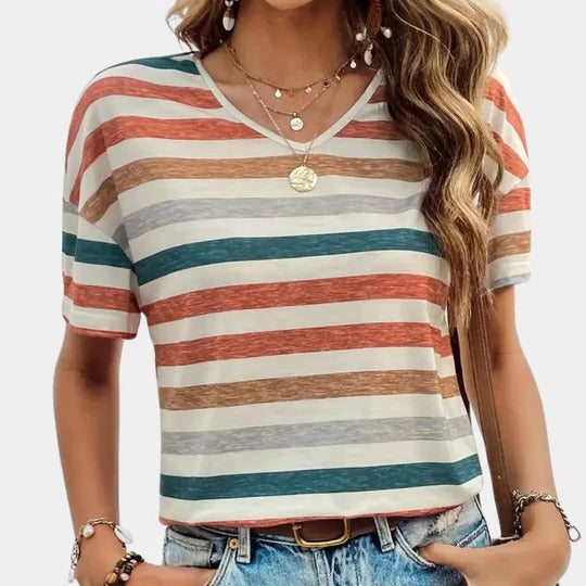 Women's striped short-sleeve t-shirt in casual structured fit for spring summer autumn daily wear