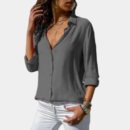 Women's lightweight neutral shirt relaxed fit plain surface versatile casual to structured wear