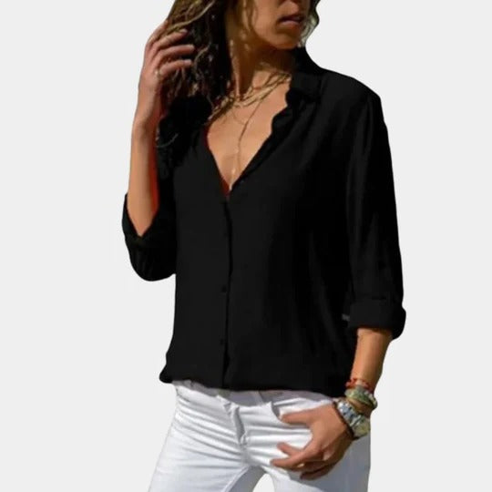 Women's lightweight neutral shirt relaxed-fit versatile casual button-up top for everyday wear