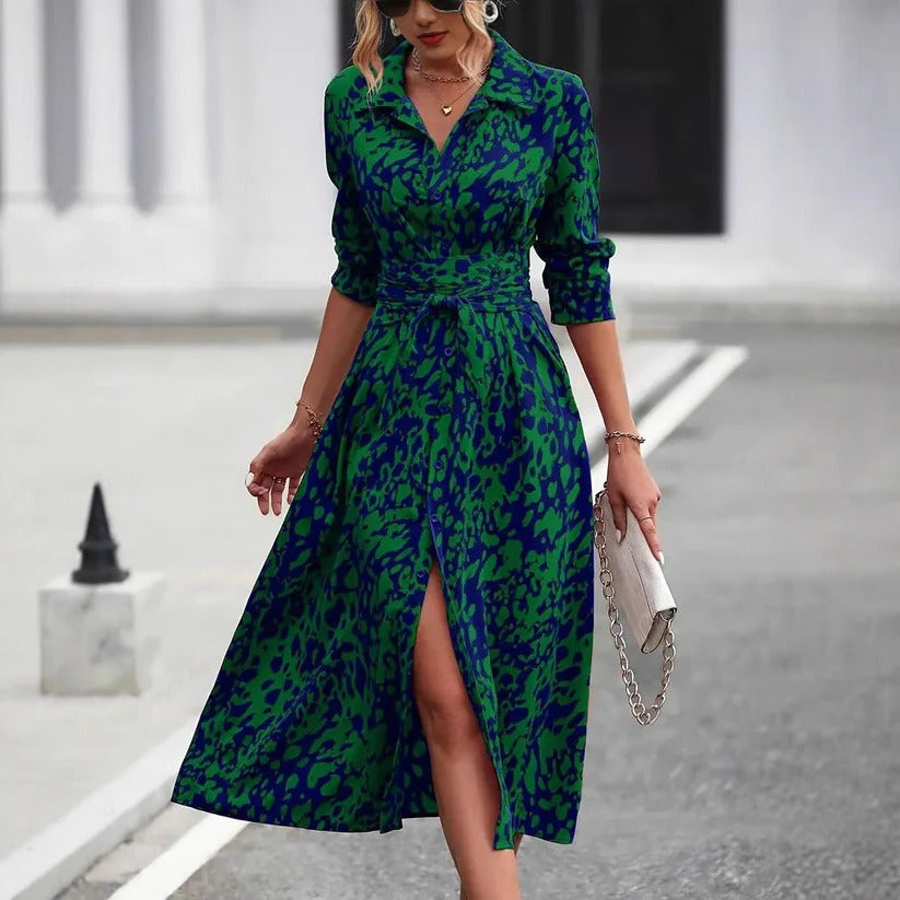Versatile white A-line midi dress with button-down front and adjustable waist tie for effortless style