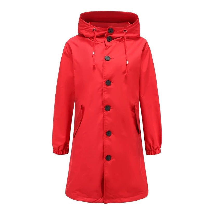 Women's lightweight hooded rain jacket, versatile solid-color design for year-round outdoor wear