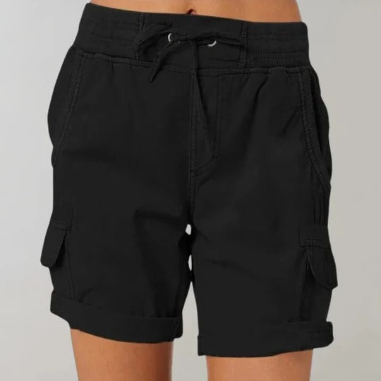Women's high-waisted shorts relaxed cut elastic waistband lightweight breathable casual summer style