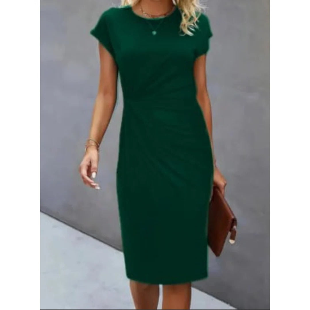 Women's midi dress tailored silhouette knee-length cut elegant professional style for workdays and formal events