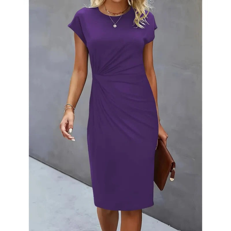 Women's midi dress tailored silhouette knee-length elegant professional formal style versatile workwear