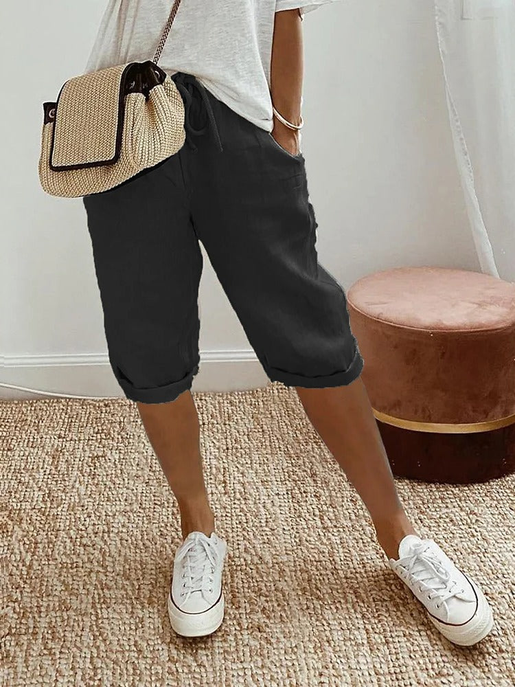 Women's relaxed-fit drawstring shorts lightweight casual everyday warm-weather style with adjustable waistband