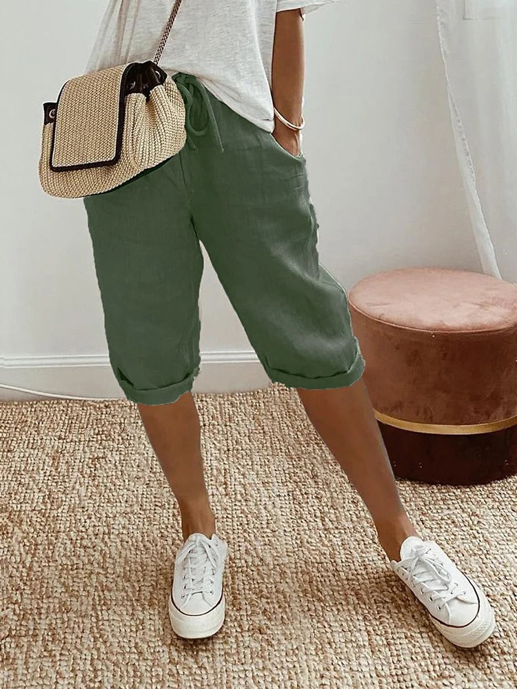 Women's relaxed-fit drawstring shorts lightweight casual everyday warm-weather style with adjustable waistband