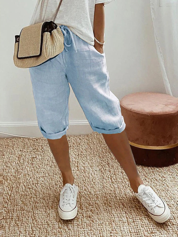Women's relaxed-fit drawstring shorts in casual lightweight style with adjustable waistband