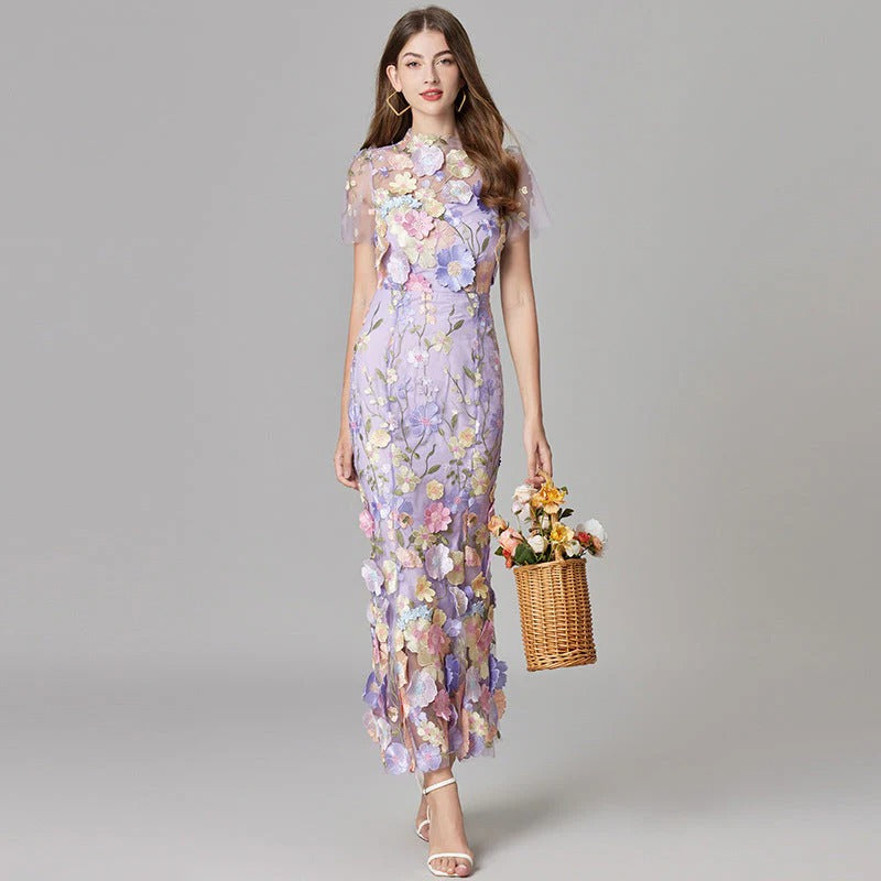 Women's sleeveless floral embroidered dress flowing silhouette delicate floral details versatile style