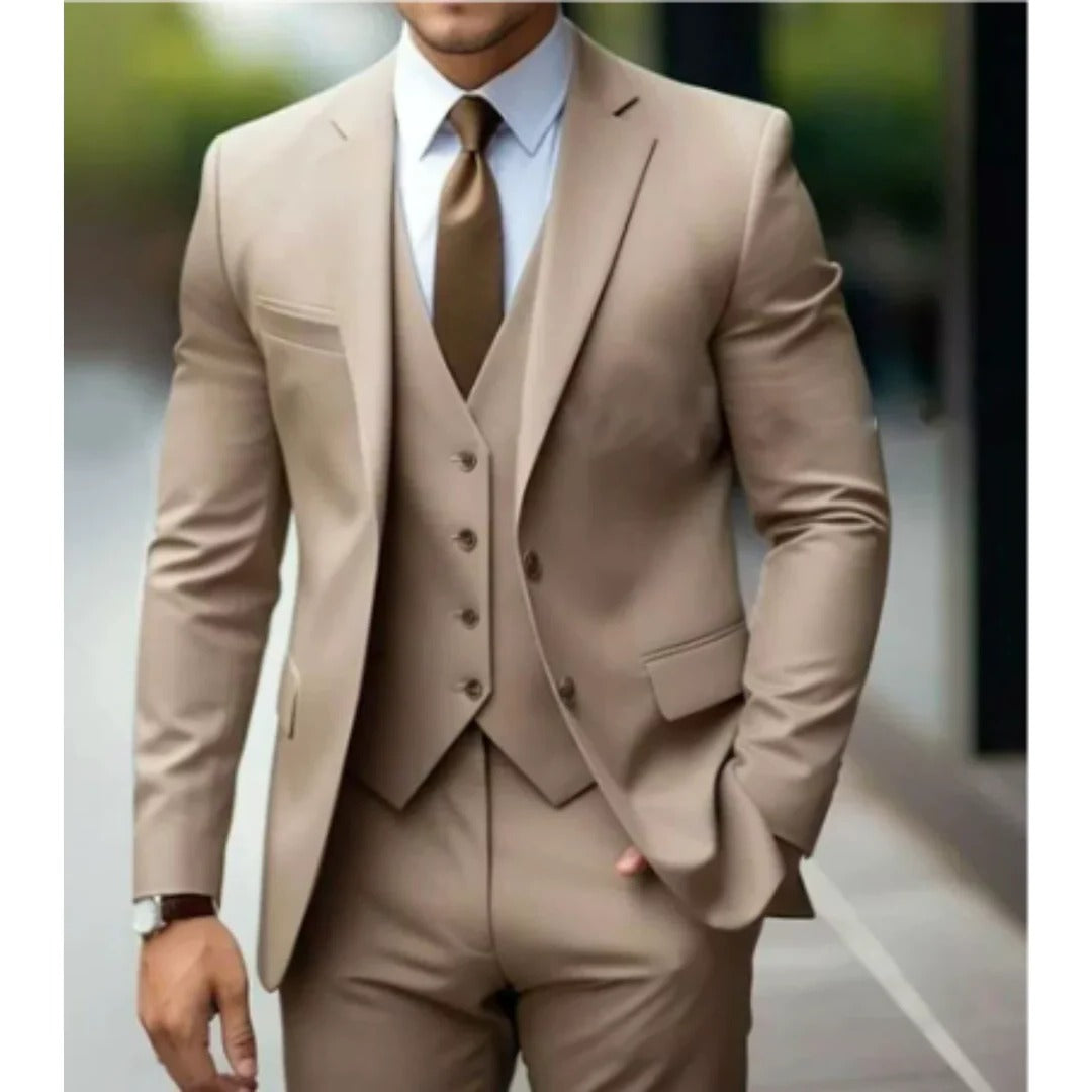 Wavlynn men's three-piece suit set jacket vest trousers tailored fit formal business wear