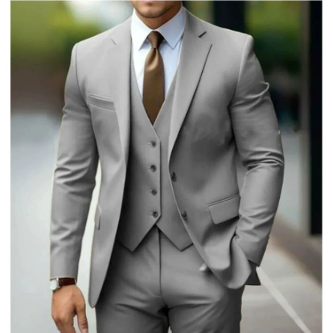 Wavlynn men's three-piece suit set jacket vest trousers tailored fit formal business wear
