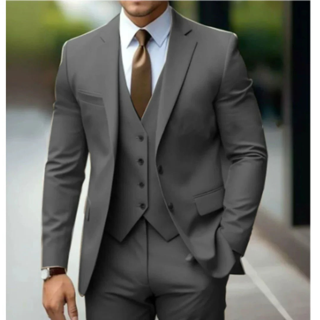Wavlynn men's tailored fit three-piece suit set jacket vest trousers formal business wear
