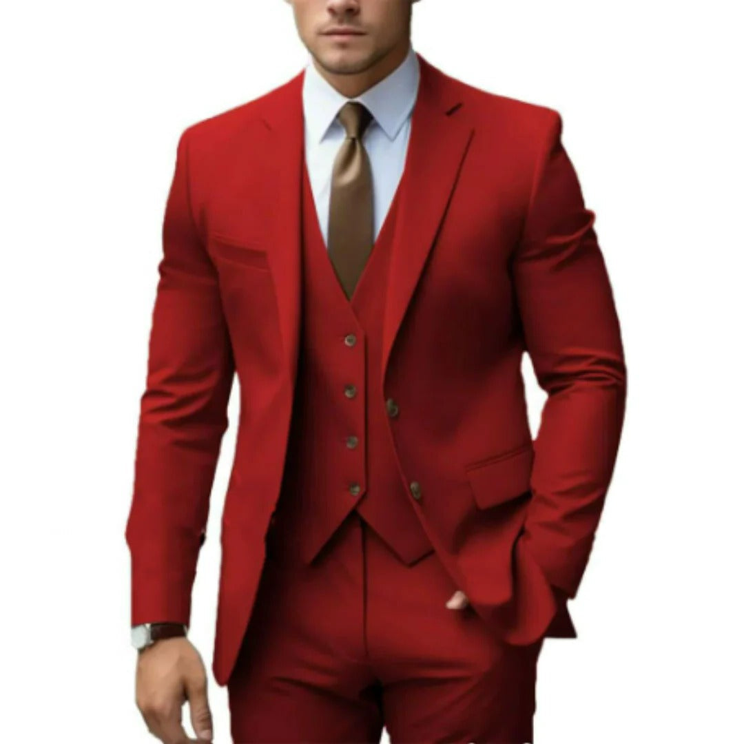 Wavlynn men's three-piece suit set jacket vest trousers tailored fit formal business wear