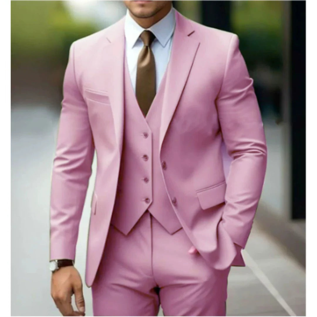 Wavlynn men's tailored fit three-piece suit set jacket vest trousers formal business wear