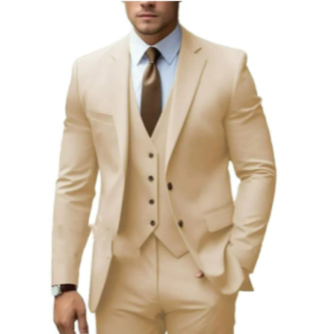 Wavlynn men's tailored fit three-piece suit set jacket vest trousers formal business wear
