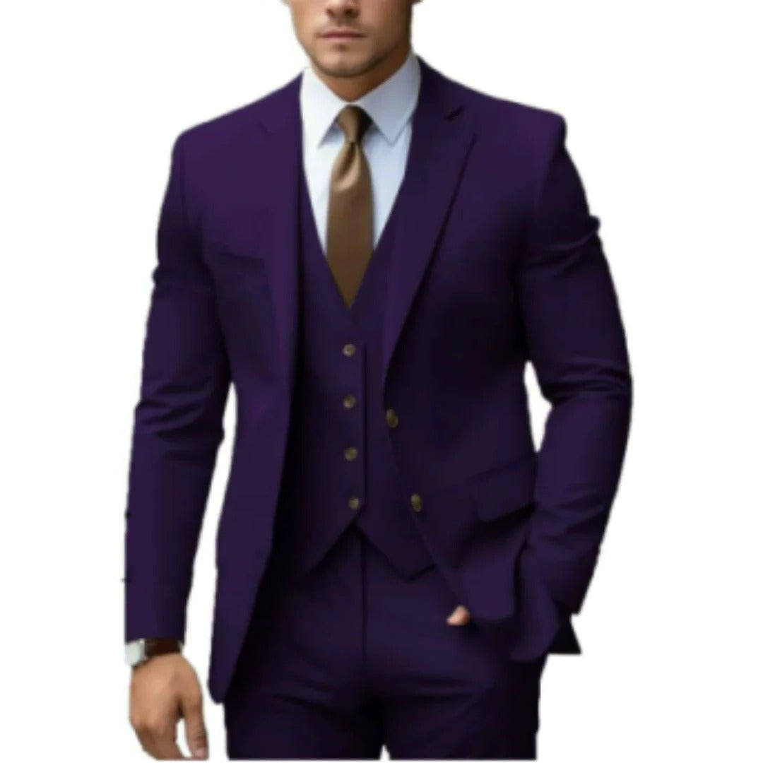 Wavlynn men's three-piece suit set jacket vest trousers tailored fit formal business wear