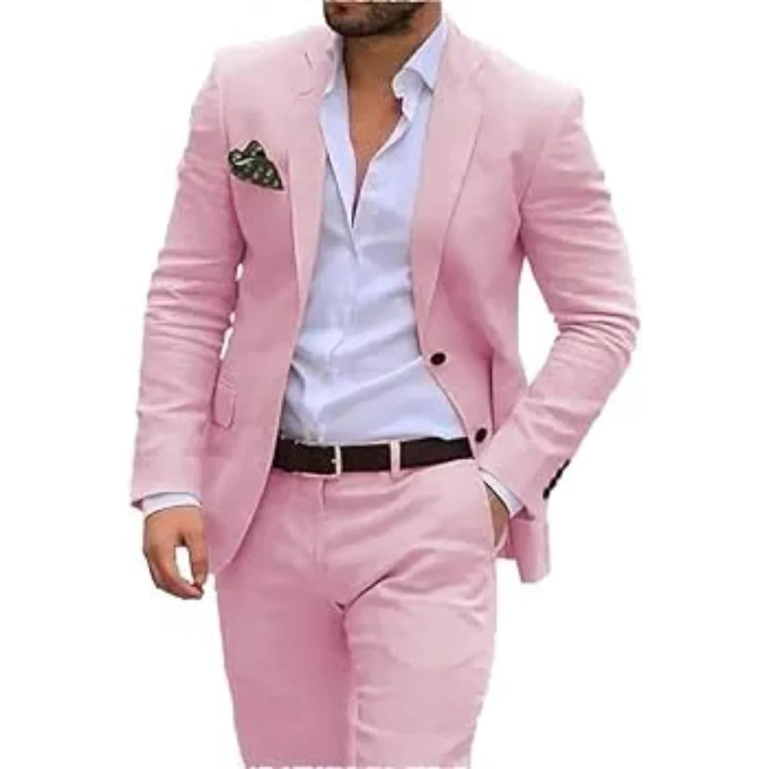 Wavlynn men's light beige two-piece summer suit slim-fit breathable jacket and matching trousers