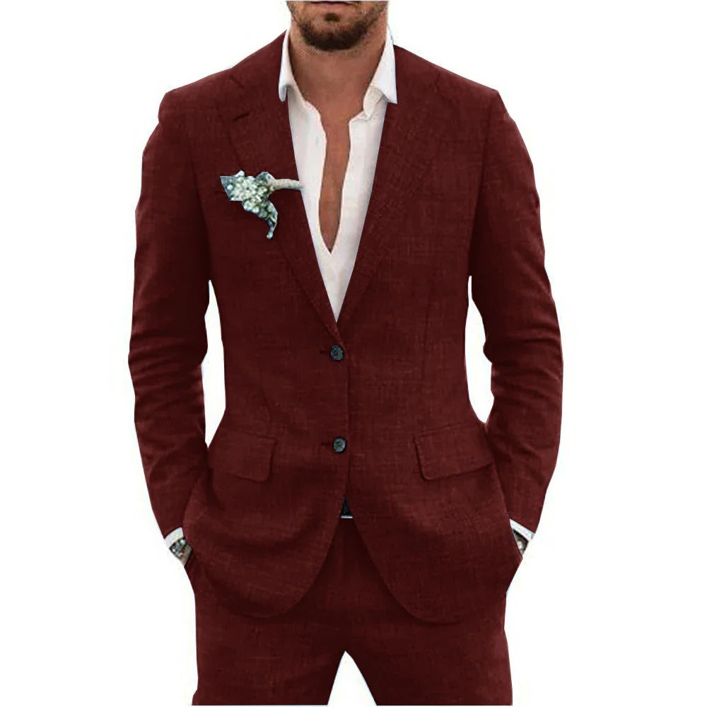 Wavlynn men's light gray two-piece summer suit slim-fit breathable jacket and matching trousers