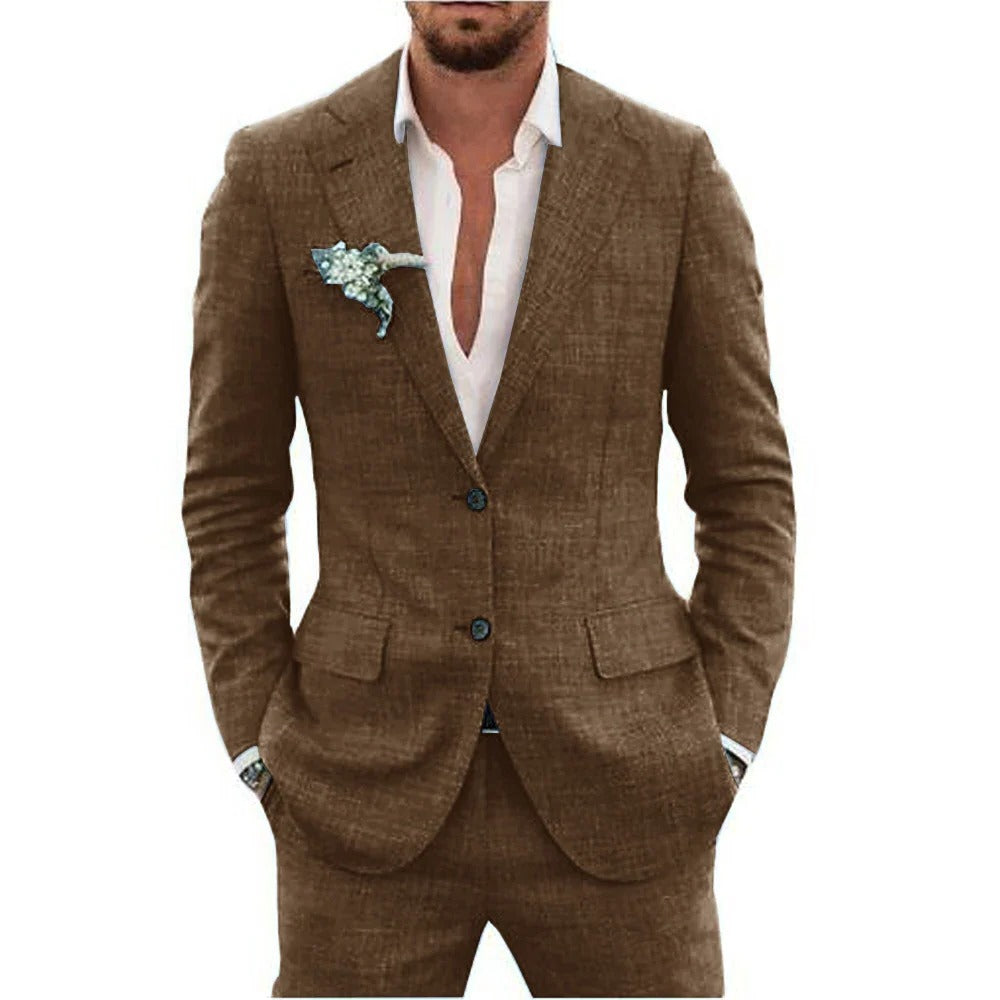 Wavlynn men's light gray two-piece summer suit lightweight breathable jacket and matching trousers