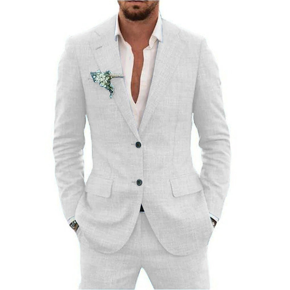 Wavlynn men's light gray two-piece summer suit slim-fit breathable jacket and matching trousers