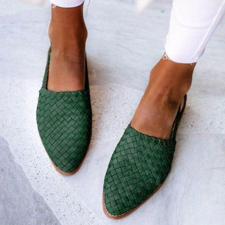 Closed-toe woven flats with structured textured upper, polished everyday style for work and casual wear