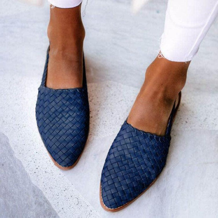 Closed-toe woven flats with structured textured upper, polished everyday style for work and casual wear