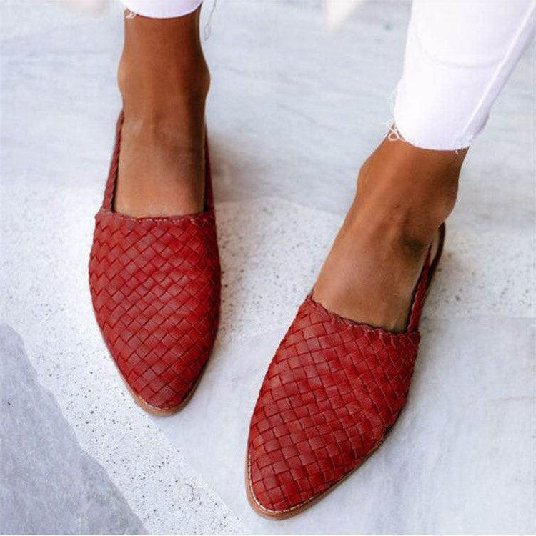 Closed-toe woven flats with structured textured upper, polished everyday style for work and casual wear